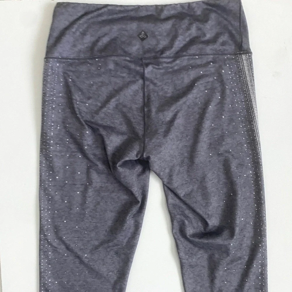 prAna Womens Charcoal Grey Space Dye Metallic Silver Stripe Yoga Leggings Size S
